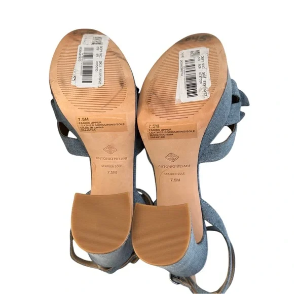 ANTONIO MELANI Blue Denim Bow Dressy Platform Sandals - Picture 7 of 11